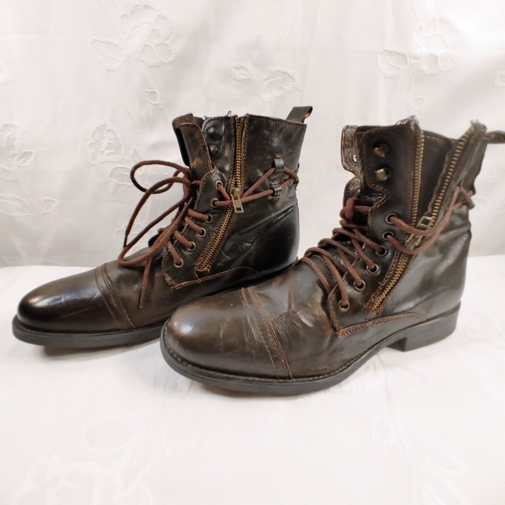 Call It Spring Men's Size 10 Ankle Boots Brown Zipper Laces Biker Casual Shoe - Picture 6 of 9